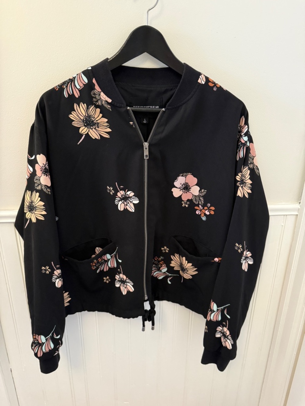 Who What Wear Floral Bomber Jacket - Black with Pink & Cream Flowers
